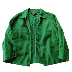Talbots Petites Kelly Green Irish Linen Jacket M Open Front Quiet Luxury Coastal